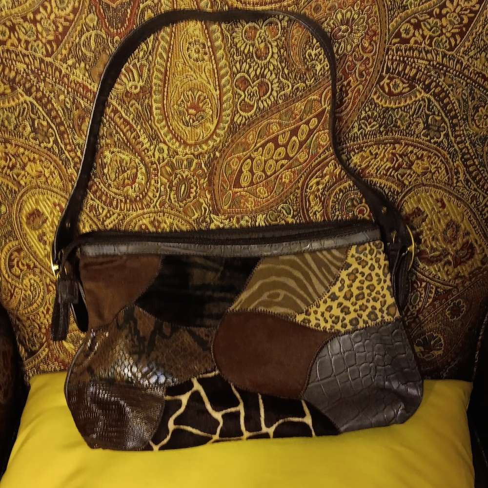 Patchwork Brown Leather Shoulder Bag - image 1